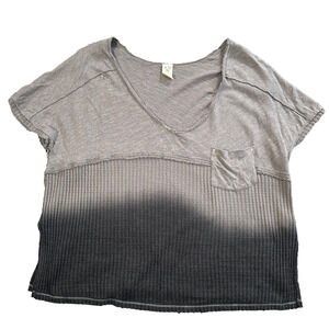 Free People We The Free Oversized Ombre Tee Shirt XSmall Gray Ribbed Linen Blend